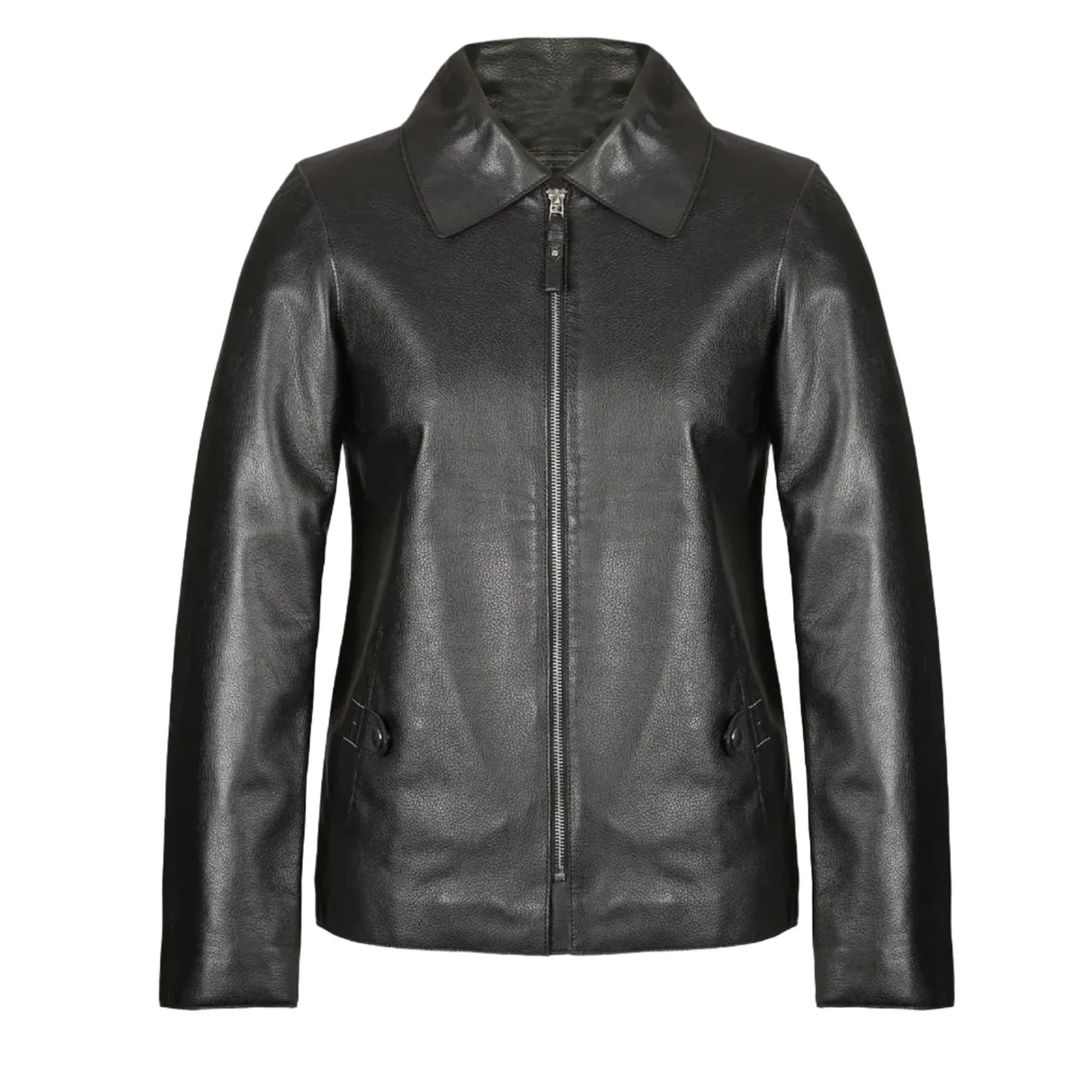 Jackora Women's Point Collar Slim Fit Leather Jacket – Black, 100% Genuine Leather, Classic Style