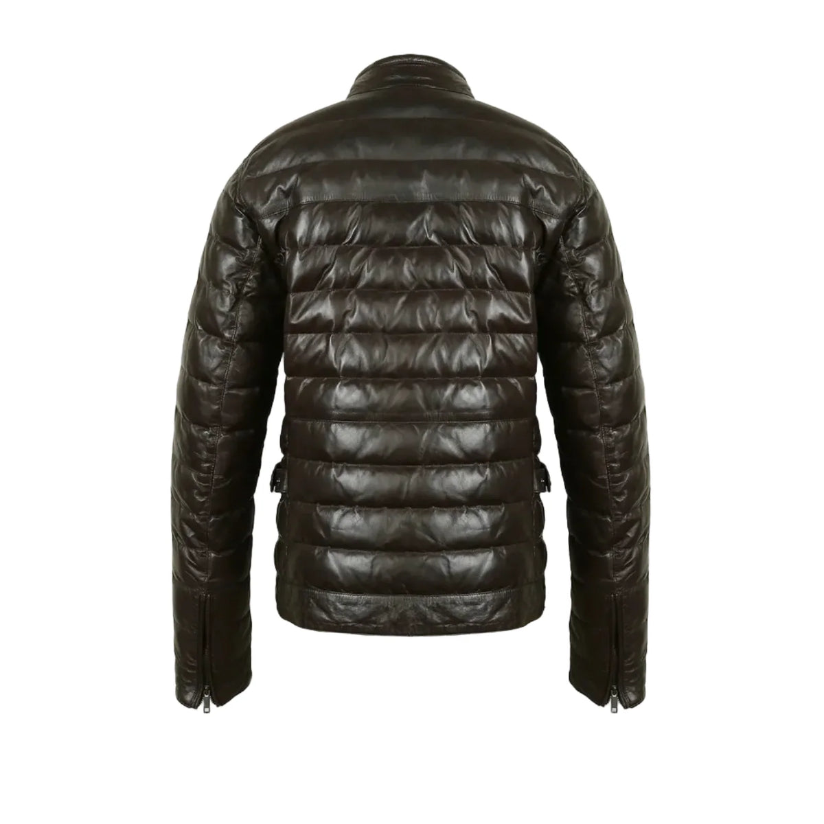 Jackora Women Horizontal Quilted Puffer Genuine Leather Jacket