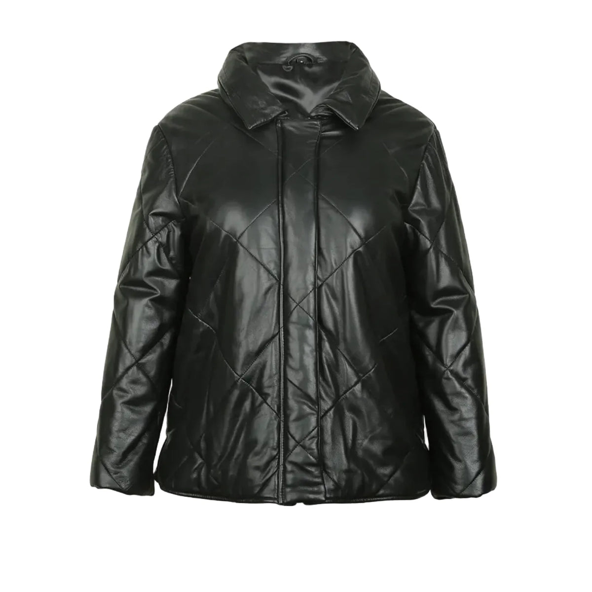Jackora Women's Diamond Quilted Leather Jacket – Black, 100% Genuine Leather, Concealed Zip