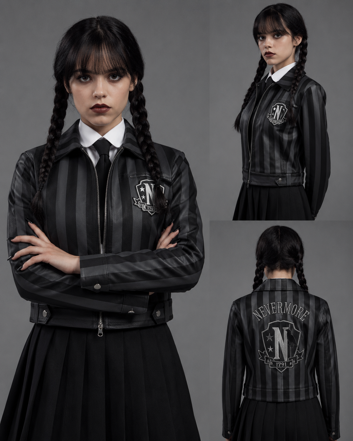 Wednesday Addams Inspired Black Leather Jacket | Women's Gothic Coat | Nevermore Academy Inspired Cosplay