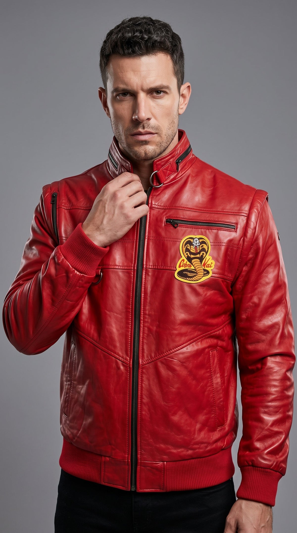 Johnny Lawrence Inspired Red Leather Jacket | Cobra Kai Inspired Men's Bomber | Karate Kid Cosplay Costume
