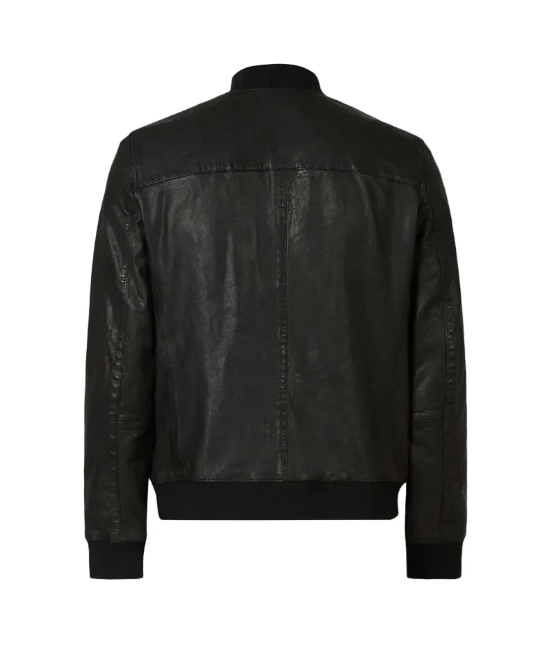 Jackora Men Classic Ribbed Trim Leather Bomber Jacket
