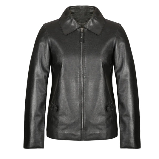 Jackora Women's Biker Leather Jacket Black – 100% Genuine Cowhide, Asymmetric Zip, Fitted