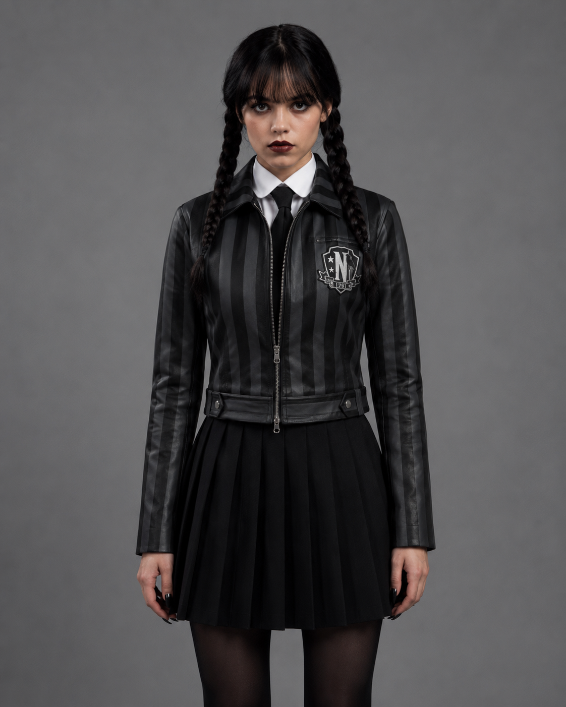 Wednesday Addams Inspired Black Leather Jacket | Women's Gothic Coat | Nevermore Academy Inspired Cosplay