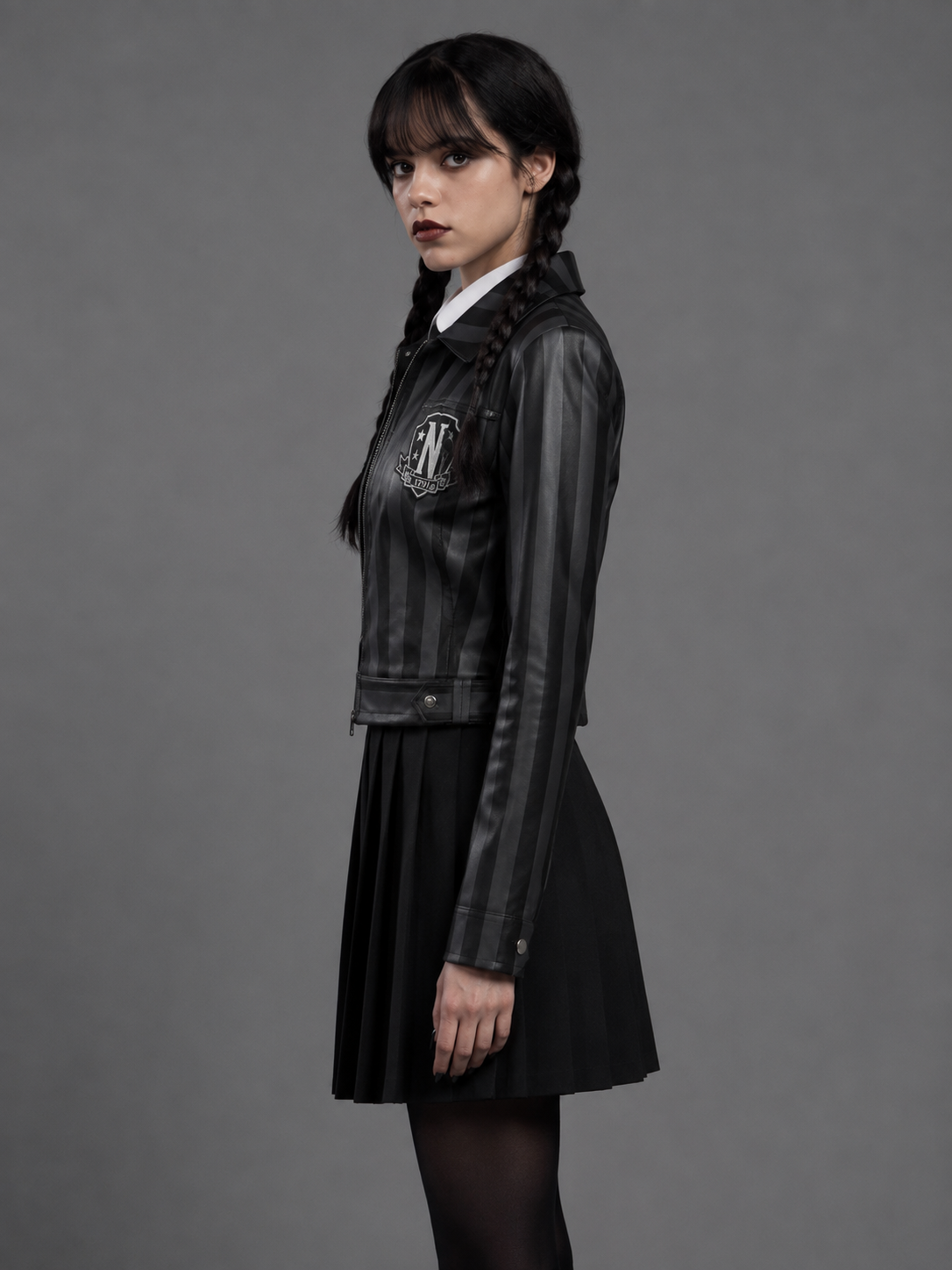 Wednesday Addams Inspired Black Leather Jacket | Women's Gothic Coat | Nevermore Academy Inspired Cosplay