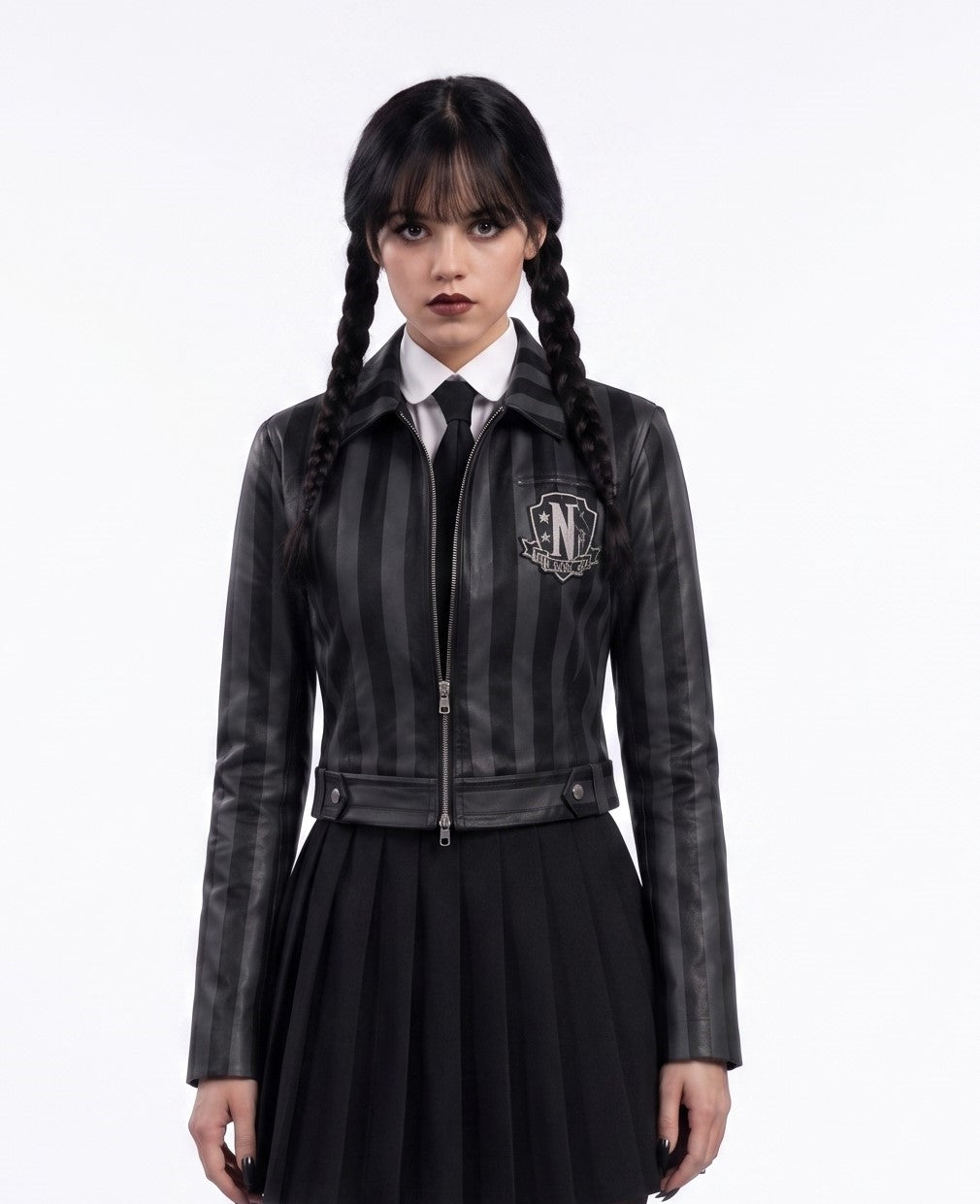 Wednesday Addams Inspired Black Leather Jacket | Women's Gothic Coat | Nevermore Academy Inspired Cosplay