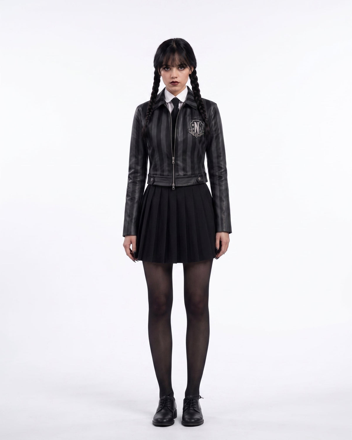 Wednesday Addams Inspired Black Leather Jacket | Women's Gothic Coat | Nevermore Academy Inspired Cosplay