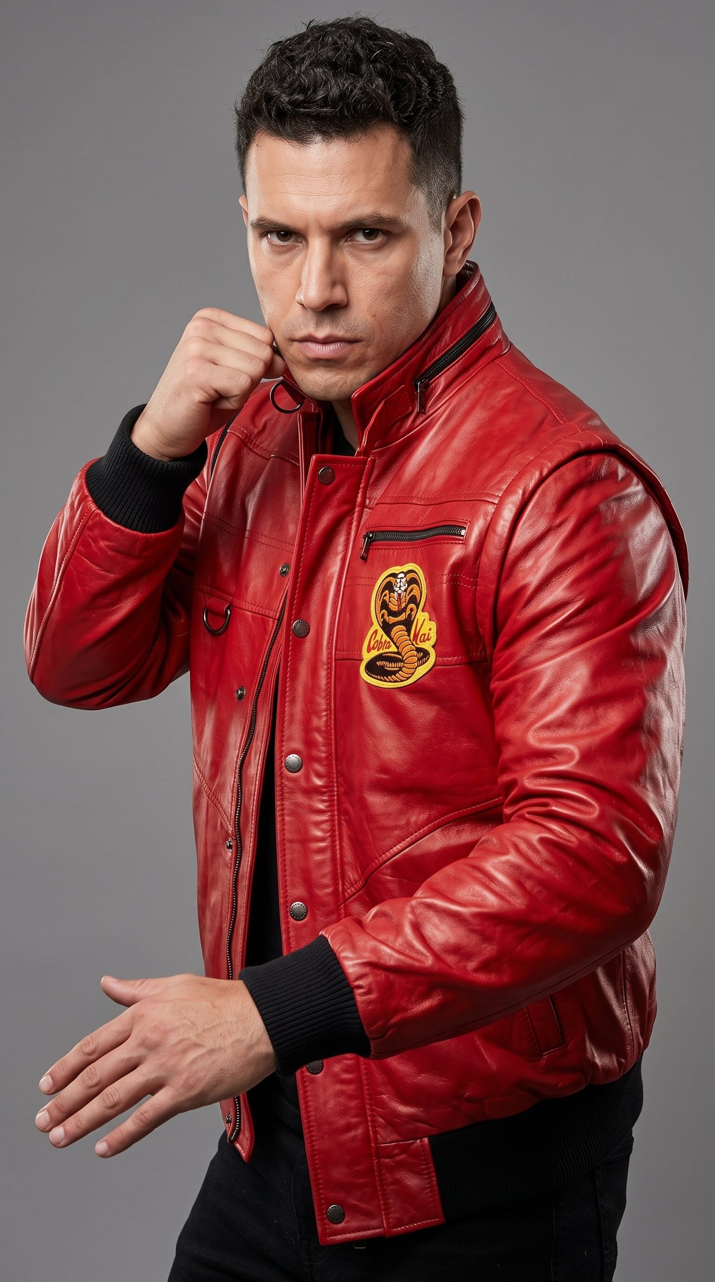 Johnny Lawrence Inspired Red Leather Jacket | Cobra Kai Inspired Men's Bomber | Karate Kid Cosplay Costume
