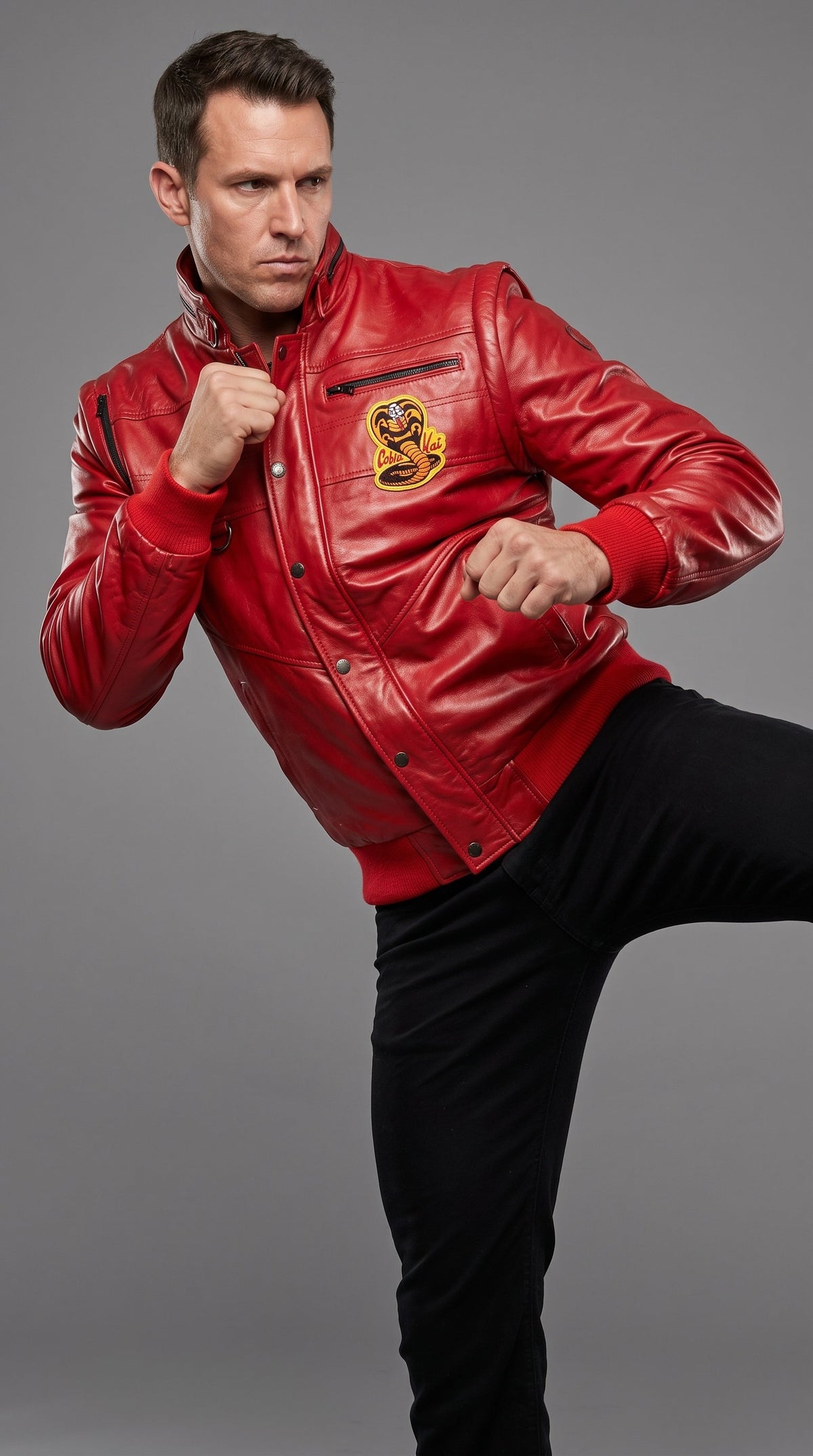 Johnny Lawrence Inspired Red Leather Jacket | Cobra Kai Inspired Men's Bomber | Karate Kid Cosplay Costume