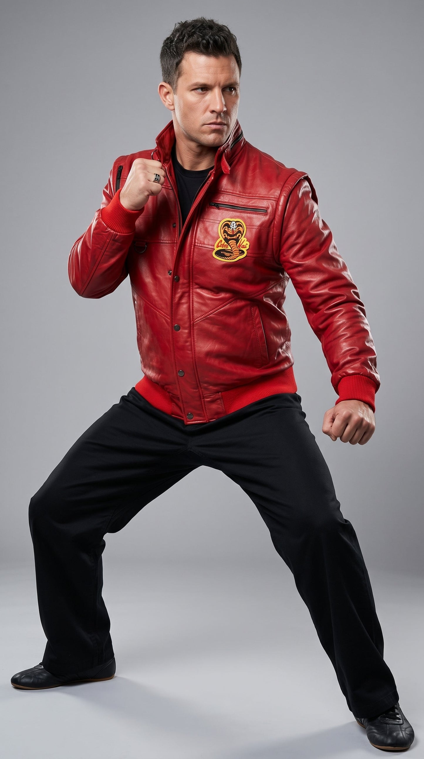 Johnny Lawrence Inspired Red Leather Jacket | Cobra Kai Inspired Men's Bomber | Karate Kid Cosplay Costume