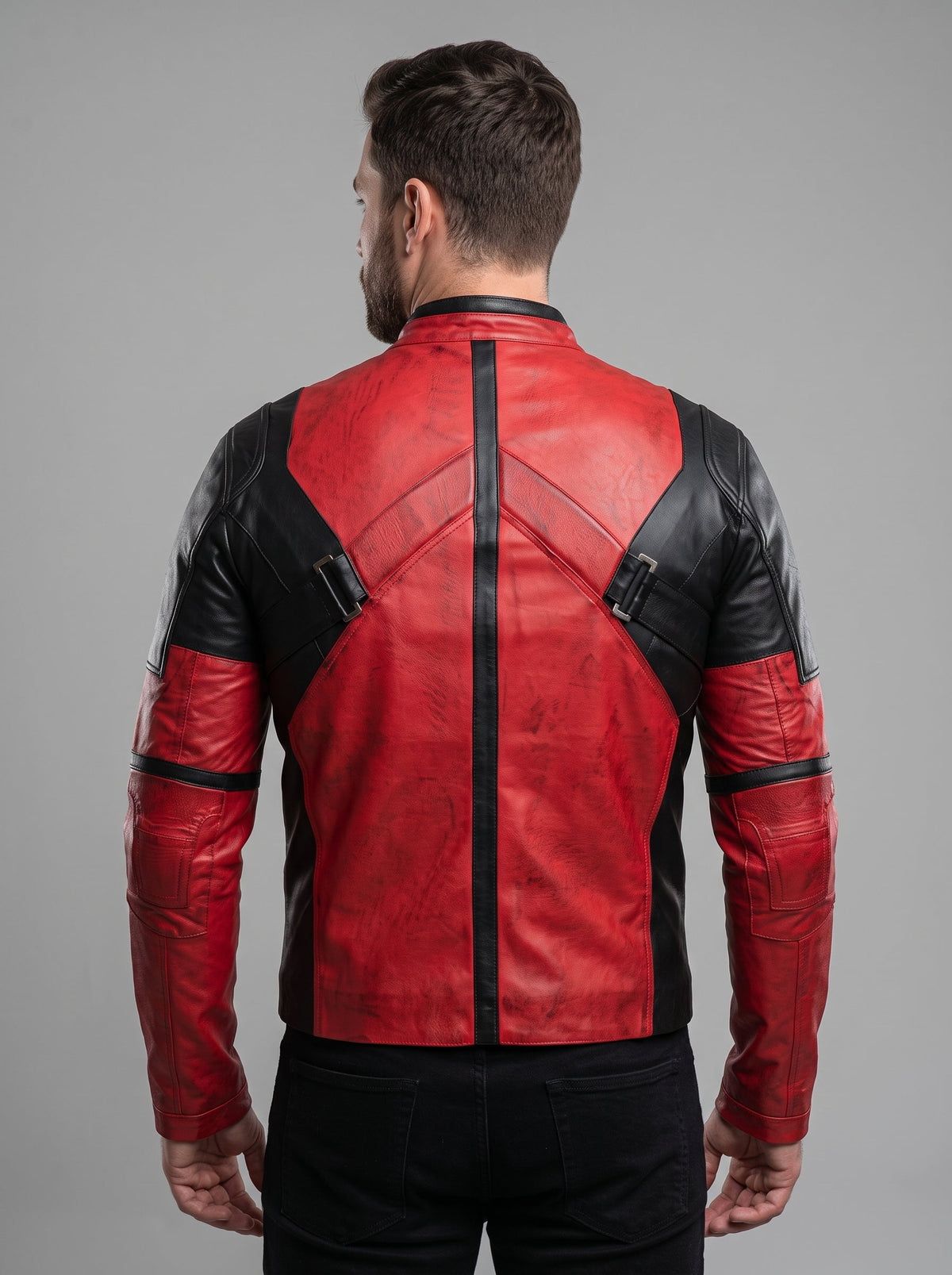 Men's Deadpool Inspired Leather Jacket | Red & Black Comic Style Biker Jacket | Cosplay Costume