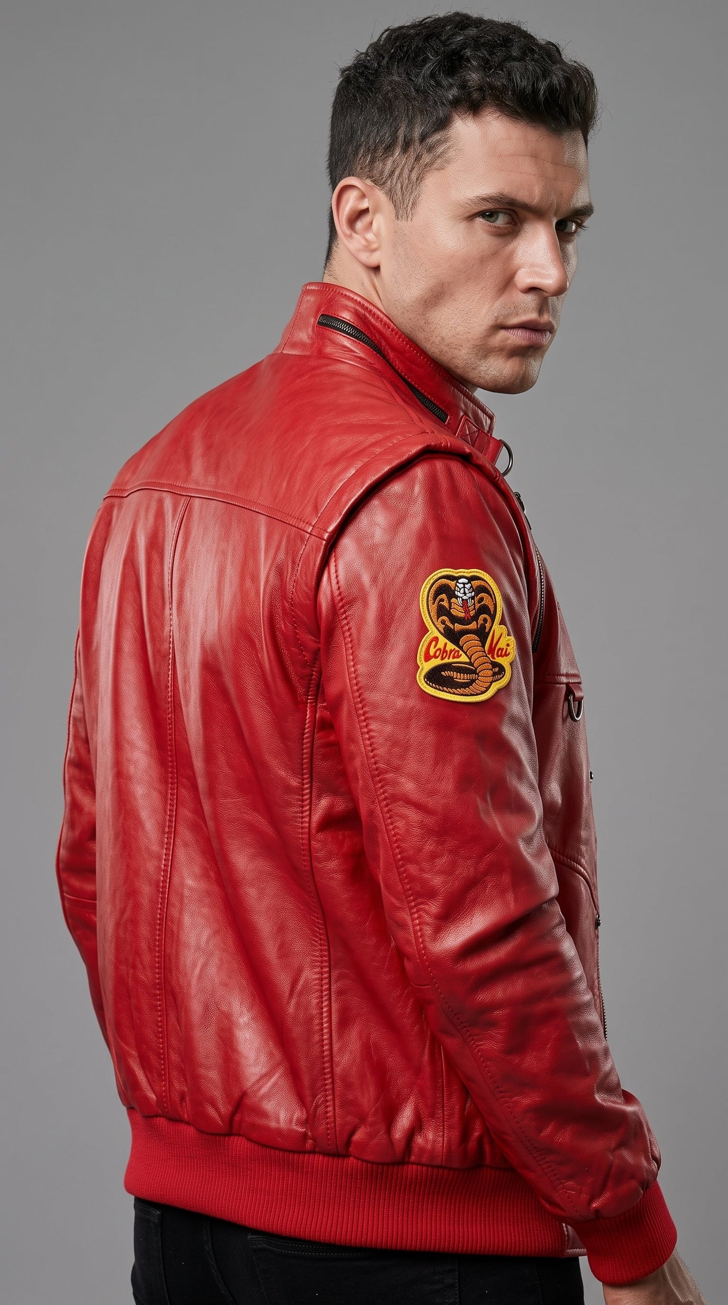 Johnny Lawrence Inspired Red Leather Jacket | Cobra Kai Inspired Men's Bomber | Karate Kid Cosplay Costume