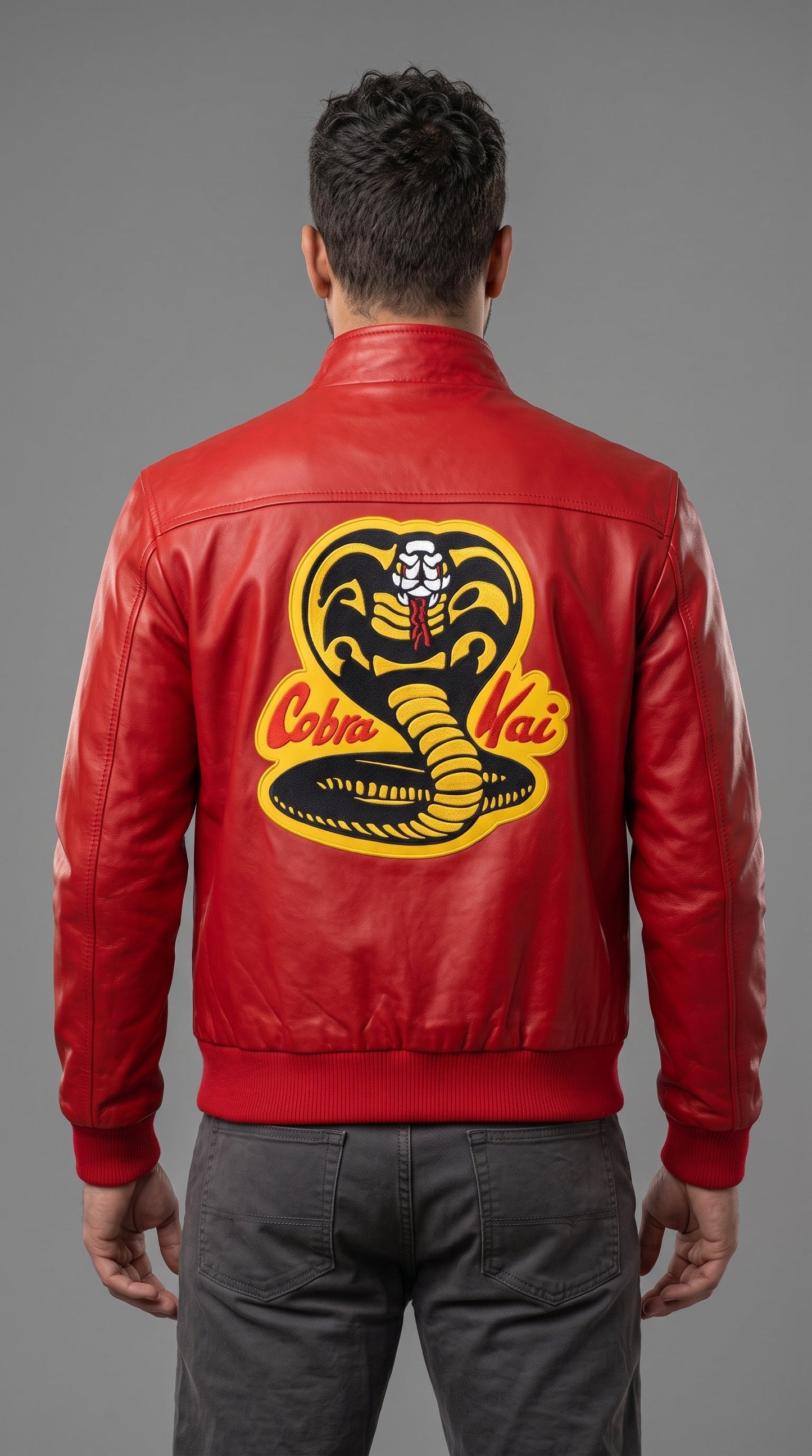 Johnny Lawrence Inspired Red Leather Jacket | Cobra Kai Inspired Men's Bomber | Karate Kid Cosplay Costume