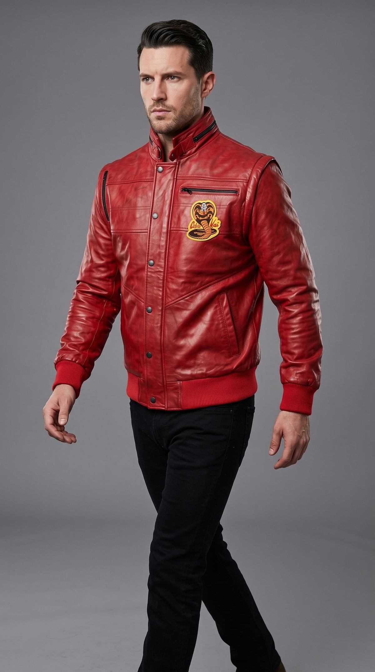 Johnny Lawrence Inspired Red Leather Jacket | Cobra Kai Inspired Men's Bomber | Karate Kid Cosplay Costume