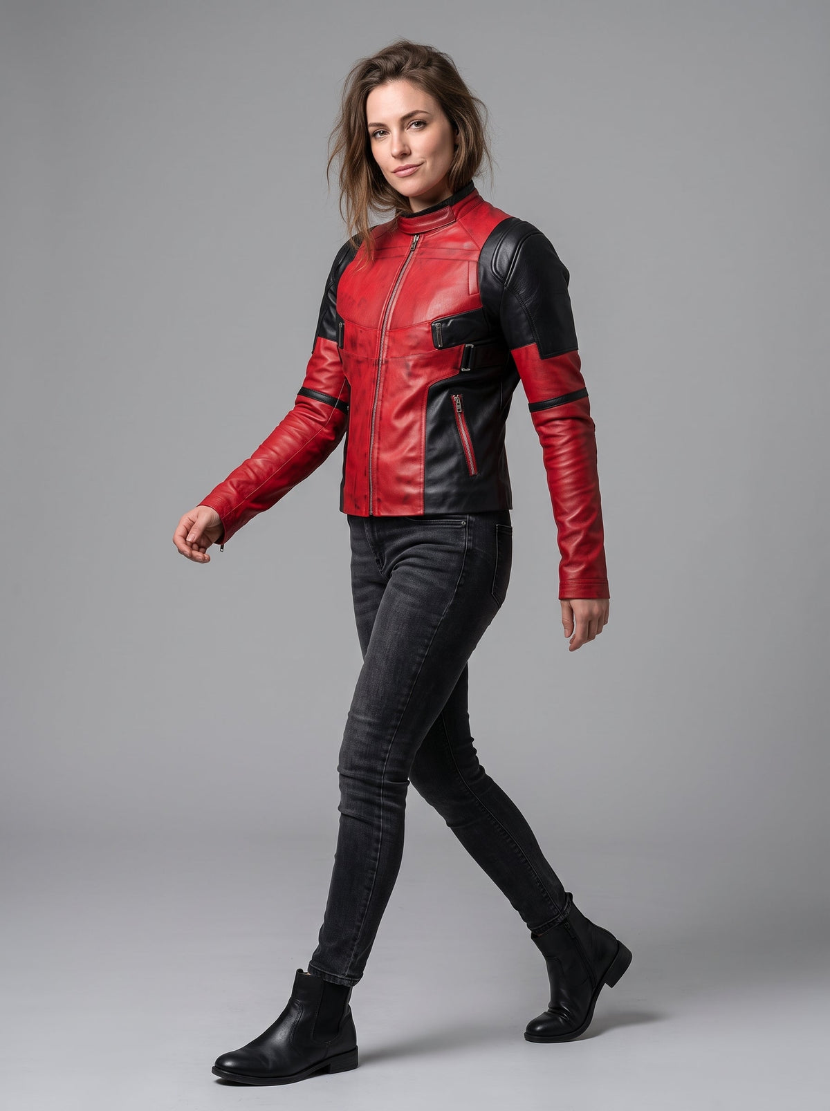 Men's Deadpool Inspired Leather Jacket | Red & Black Comic Style Biker Jacket | Cosplay Costume