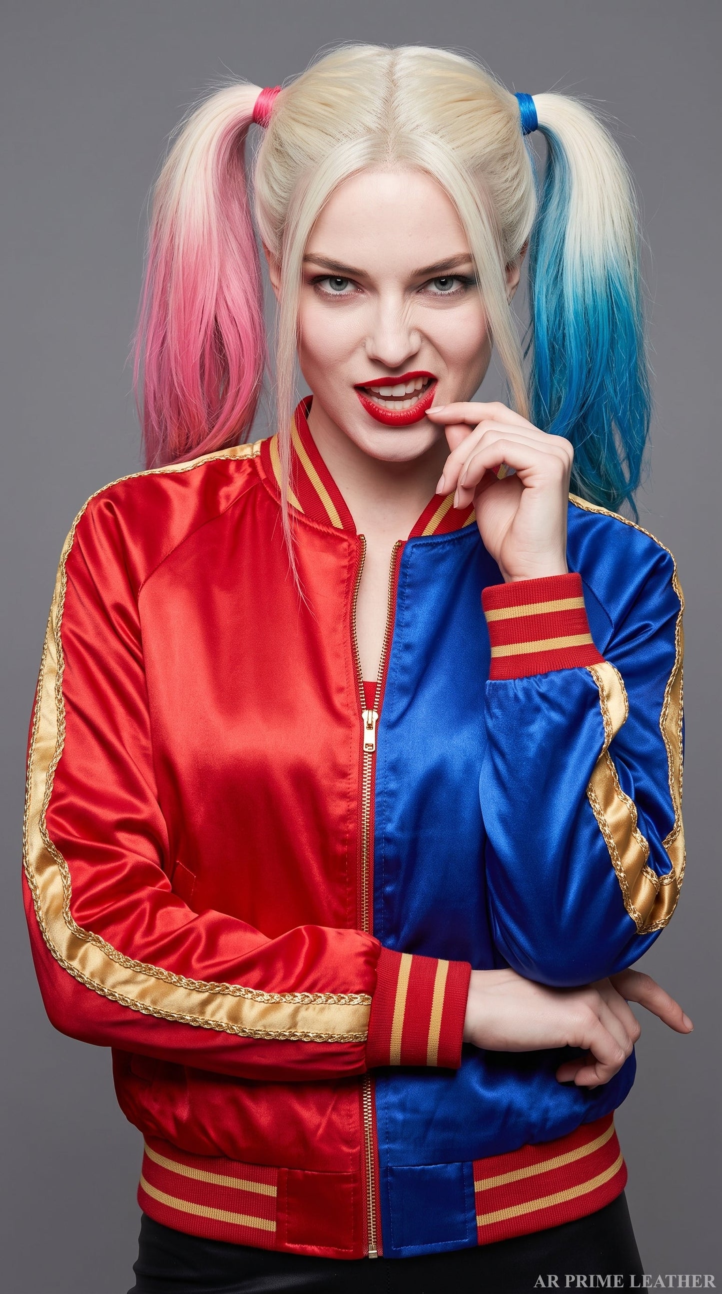 Harley Quinn Inspired Satin Bomber Jacket | Property of Joker Cosplay Jacket | Red Black Halloween Costume