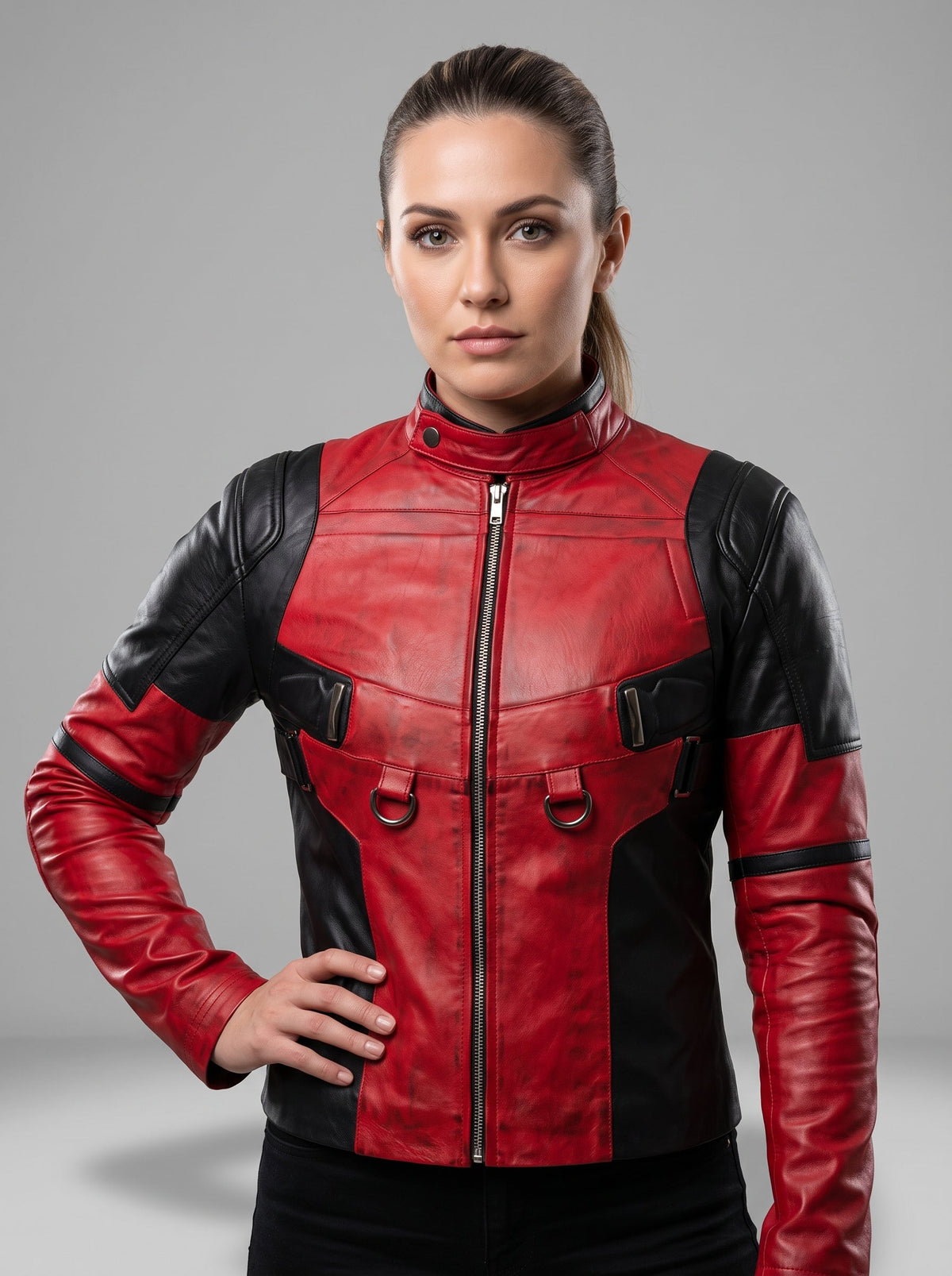 Men's Deadpool Inspired Leather Jacket | Red & Black Comic Style Biker Jacket | Cosplay Costume