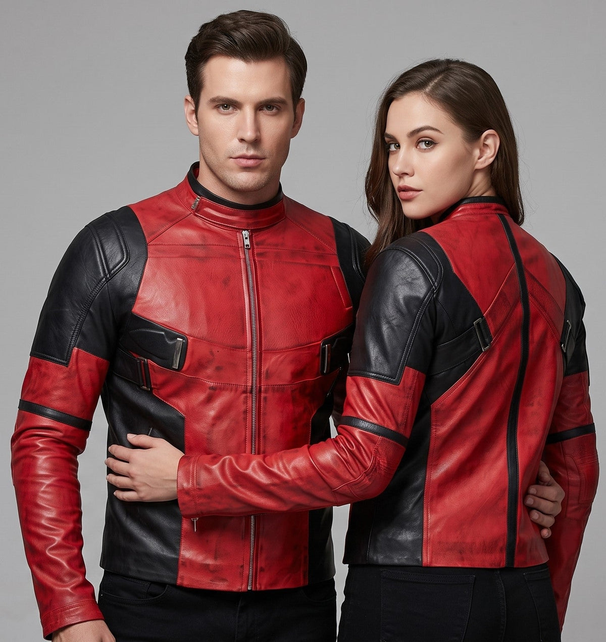 Men's Deadpool Inspired Leather Jacket | Red & Black Comic Style Biker Jacket | Cosplay Costume