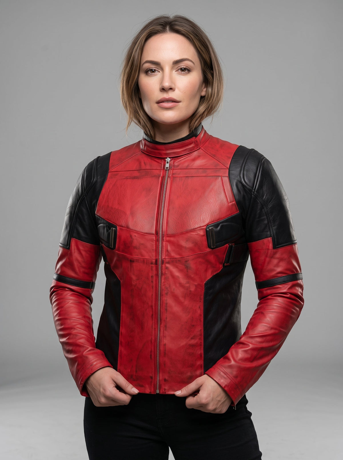 Men's Deadpool Inspired Leather Jacket | Red & Black Comic Style Biker Jacket | Cosplay Costume