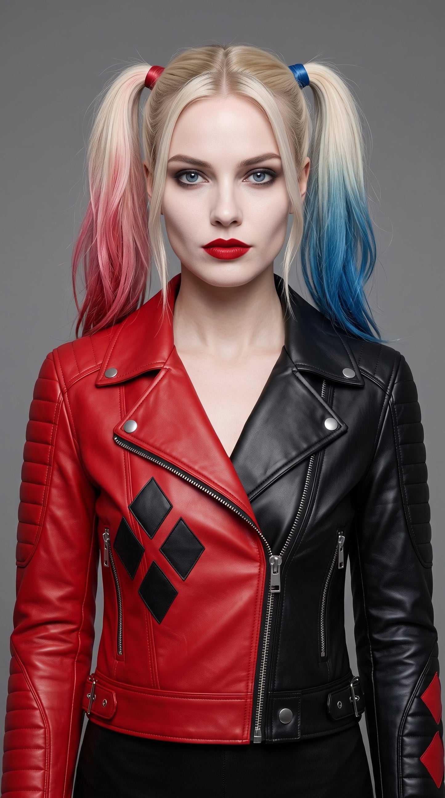 Women's Harley Quinn Inspired Leather Jacket | Red Black Cosplay Biker Jacket | Halloween Costume