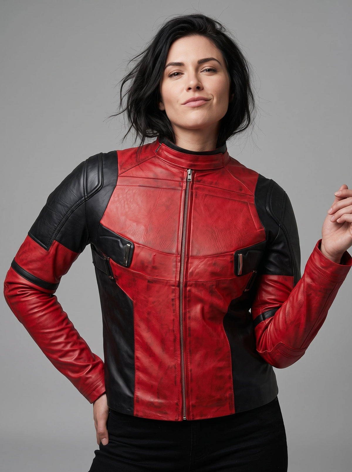 Men's Deadpool Inspired Leather Jacket | Red & Black Comic Style Biker Jacket | Cosplay Costume
