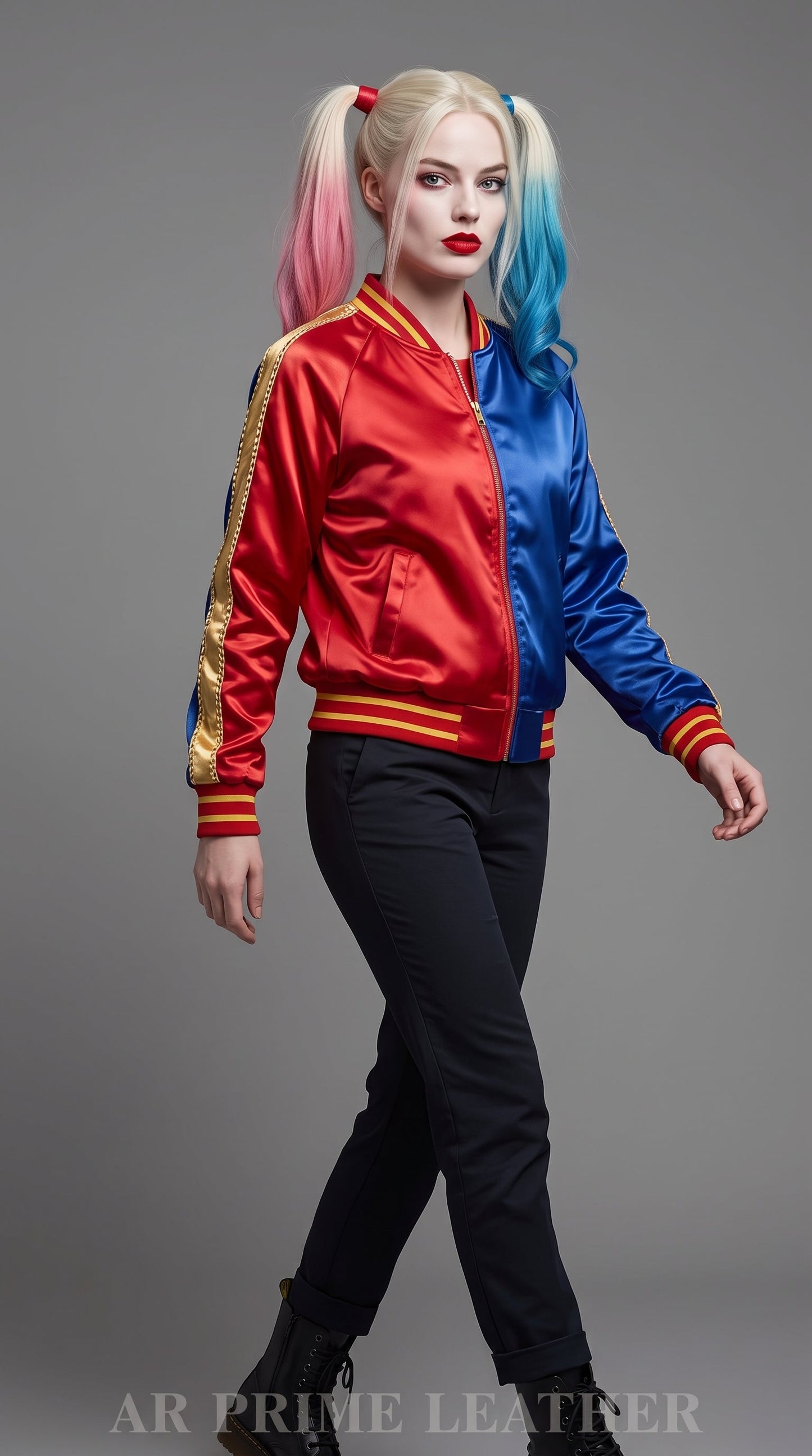 Harley Quinn Inspired Satin Bomber Jacket | Property of Joker Cosplay Jacket | Red Black Halloween Costume