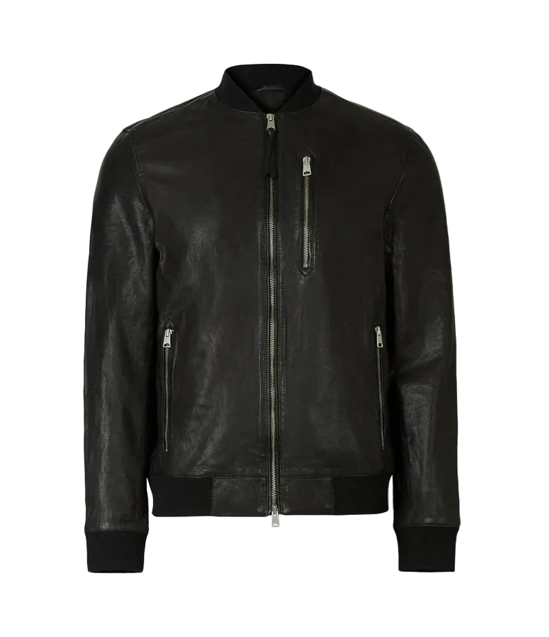 Jackora Men's Moto Racer Leather Jacket Black – 100% Genuine Cowhide, Stand Collar, Slim Fit