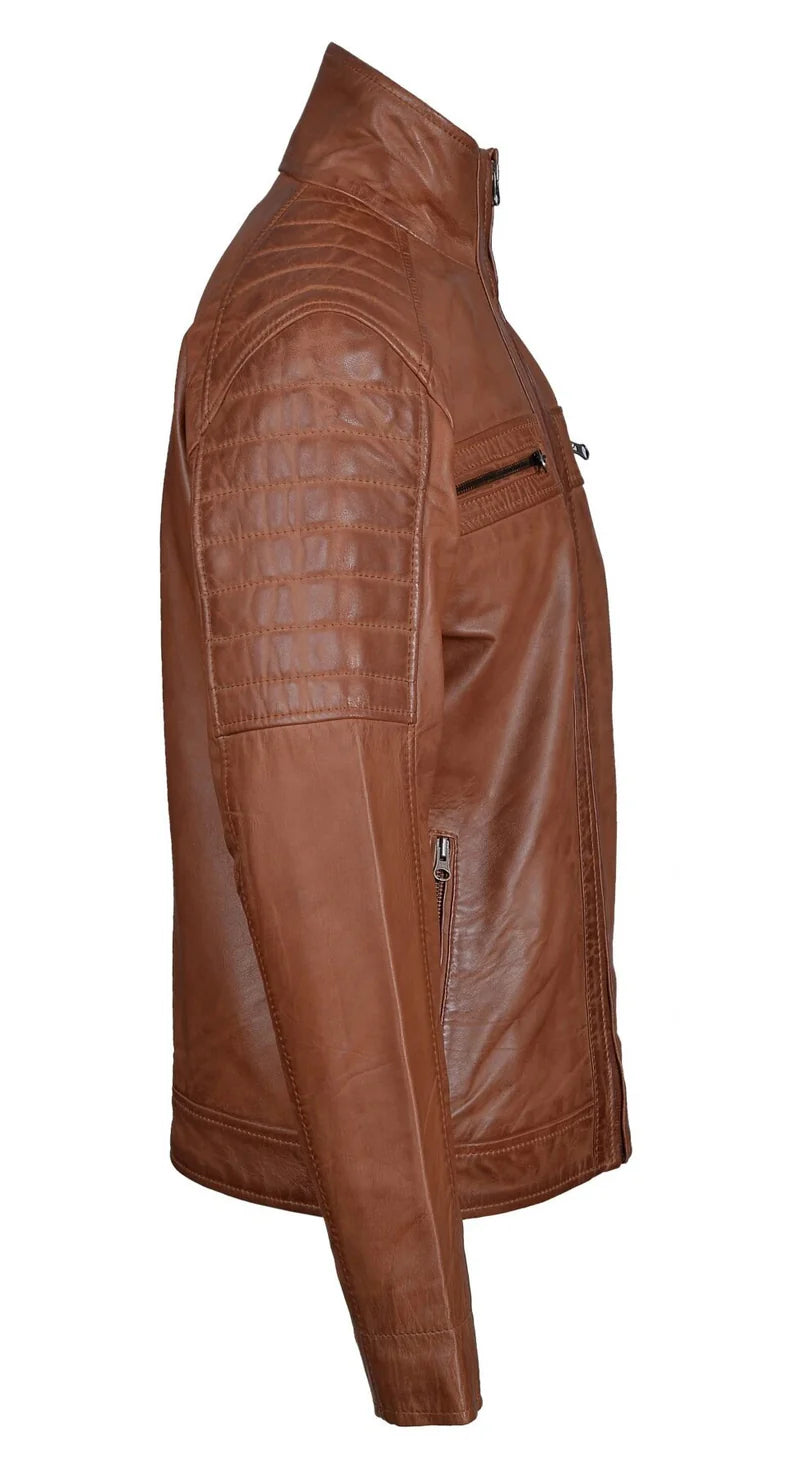 Jackora Men's Biker Leather Jacket – Brown