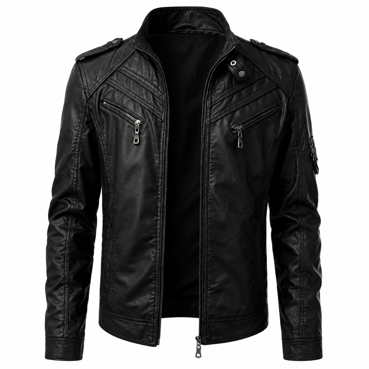 Jackora Men Multi Zip Quilted Panel Biker Genuine Leather Jacket