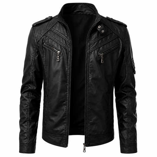 Jackora Men Multi Zip Quilted Panel Biker Genuine Leather Jacket